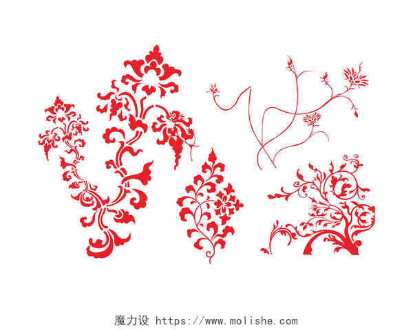 手绘中式边框底纹元素创意植物花纹PNG素材